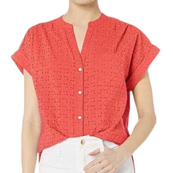 J. Crew Tops - J. Crew Coral Eyelet‎ Button‑Up Blouse 100% Cotton | Size M